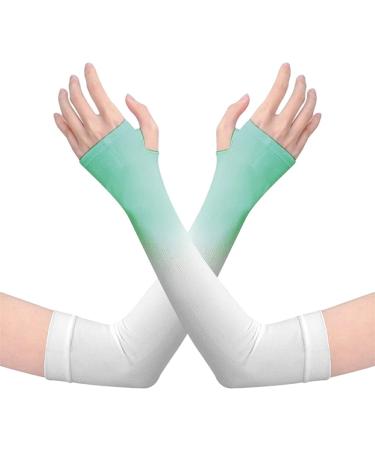 tuwiwol 1 Pair UV Protection Cooling Ice Silk Arm Sleeves Fitness Body Building Sun Sleeve Sunscreen Running Cycling Golfing White green gradient