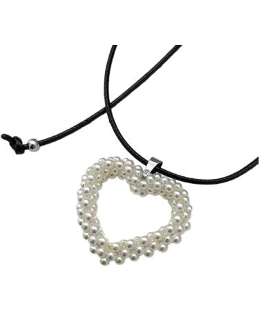Oralgos Adjustable Black Rope Necklace with Pearls & Heart Fans - Stylish Choker for Girls - Fashionable Collarbone Chain - Buy Online on GoSupps.com