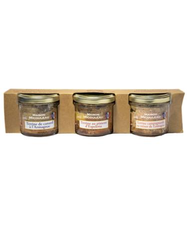 Set of 3 terrines in a 90G jar - Micouleau product - southwest - artisanal - pâté - preserves - gift box - gift basket