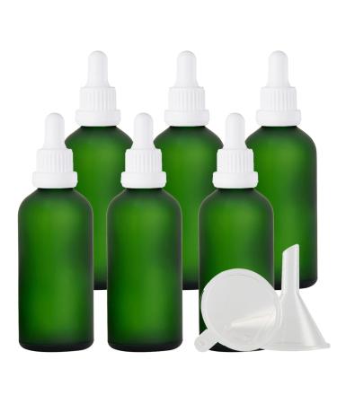 Zeoabsy 6 pieces 100 ml frosted green glass pipette bottle with white originality lock pipette ring empty clear glass bottle glass pipette drip bottle for essential oils aromatherapy 100ml green