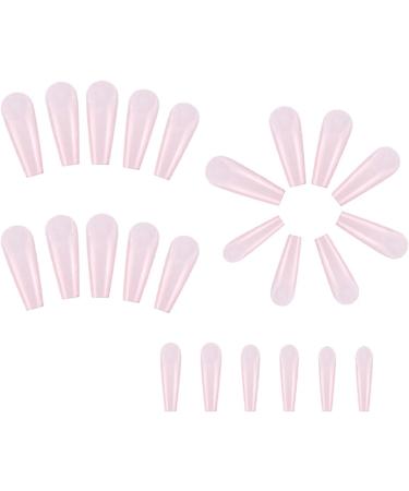 Transparent Pink Glossy Fake Nail Coffin Long Press on Nails Tips Nail Art Decoration for Women and Girls Manicure 24pc - Buy Online on GoSupps.com