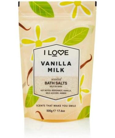 I Love Vanilla Milk Scented Bath Salts - 99% Naturally Derived Vegan-Friendly Silky Smooth Skin - 500g - Buy Online on GoSupps.com