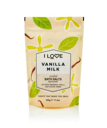 I Love Vanilla Milk SCENTED Bath Salts with 99% Naturally Derived Including ACB Bio-Water Bamboo Lightly Fribranced Leaving Skin Feeling Silky & Smooth Vegan-Friendly-500G