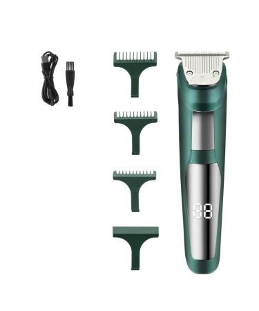 Pro Hair Clipper Waterproof Barber The Electric LED Displays The Hairdressing Tool USB Clipper Shaved Hair Carved Oil Head Push Shear(Color:Green)