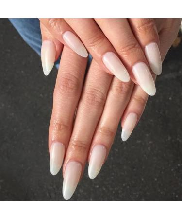 JUSTOTRY 24 Pcs Gradient White Almond Short False Nails Solid Press on Nails Pattern Glossy Milky Fake Nails Short French Oval Medium Stick on Nails for Women and Teens Nails Art 05 Milky &solid2 - Buy Online on GoSupps.com