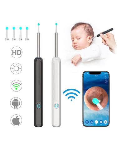 Ear Wax Removal Tool - Spade Ear Cleaner with Ear Camera 1080P Ear Scope Earwax Remover Picker with 13 Replacement Tips Ear Pick with 6 LED Light for Earwax Cleaning Support iPhone Black