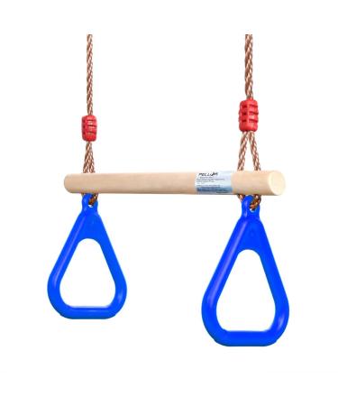 PELLOR Playground Children's Wooden Trapeze Swing Bar with Plastic Gym Rings for Indoor Outdoor Fun (PP Rope Swing Blue)