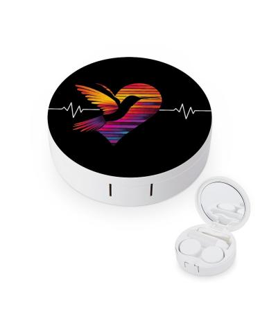 Hummingbird Heart ECG Print Contact Lens Case with Mirror Portable Cute Eye Contact Lens Box Travel Kit