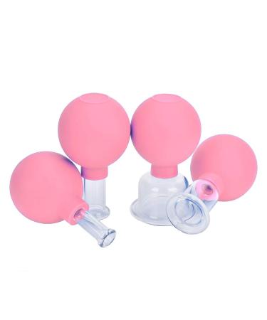 4 Pieces Glass Facial Suction Cupping Set-Silicone Vacuum Suction Massage Cups Anti Cellulite Lymphatic Therapy Sets for Eyes, Face and Body… (Pink)