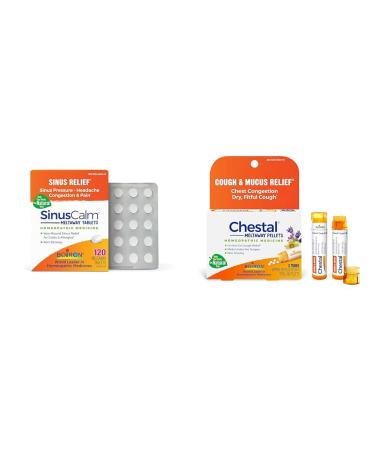 Boiron SinusCalm Tablets 120 Count and Chestal Pellets 160 Count Cough Mucus and Throat Irritation Relief