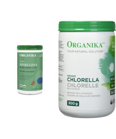 Organika Certified Organic Spirulina Powder- Superfood 3rd Party Tested Pristine Sourcing & Chlorella Certified Organic Powder- Broken Cell Wall for Enhanced Bioavailability 500 g (Pack of 1) Powder + Organic Powder