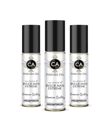 CA Perfume Impression of Bvlg Man Extreme For Men Replica Fragrance Body Oil Dupes Alcohol-Free Essential Aromatherapy Sample Travel Size Concentrated Long Lasting Attar Roll-On 0.3 Fl Oz-X3