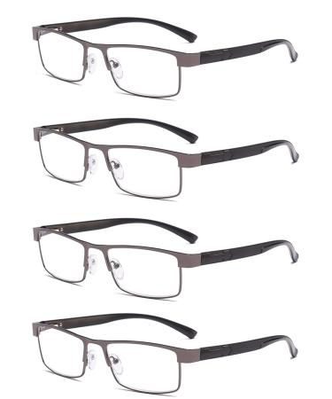 Eyglajdd 4 Pairs Men's Metal Rectangle Spring Hinge Reading Glasses Bronze 3.5 x