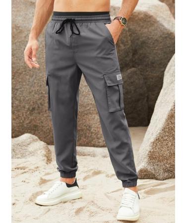 Elegancity Men's Cargo Trousers - Regular Fit Drawstring Sweatpants with Pockets (Size 36, Color: A-Gray) - Buy Online on GoSupps.com