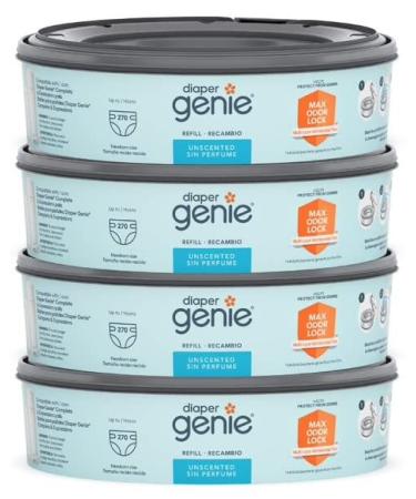Diaper Genie Refill Bags 270 Count (Pack of 4) with Max Odor Lock | Holds Up to 1080 Newborn Diapers 4-Pack Bonus