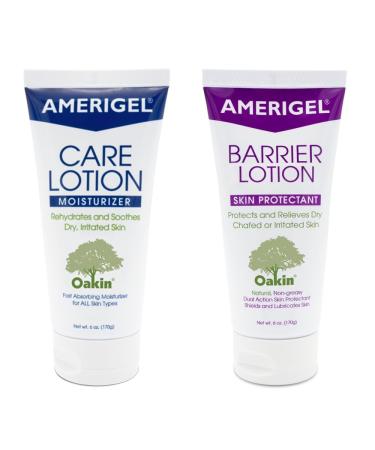 AMERIGEL Total Day & Night Skin Care Bundle - Care Lotion Hypoallergenic Moisturizer & Diabetic Skin Care (6 oz.) - Barrier Lotion Skin Protectant To Protect Chafed Skin (6 oz.)
