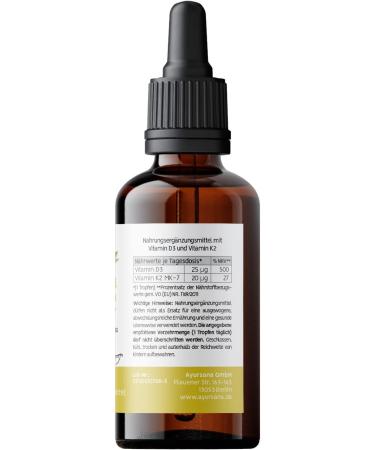 Ayursana Vitamin D3-K2 Drops - 1000 IU D3 & 20 mcg MK-7 K2 - Vegan - 50 ml - Supports Immune & Bone Health - Buy Online on GoSupps.com