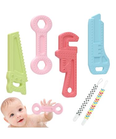 4 Pack Soft Silicone Baby Teething Toys Set Baby Chew Early Educationla Toys Easy to Hold and Clean Teether Gift Toys for 3-12 Months Boys and Girls Saw Set
