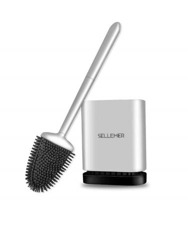 Sellemer Toilet Brush and Holder Set for Bathroom Flexible Toilet Bowl Brush Head with Silicone Bristles Compact Size for Storage and Organization Ventilation Slots Base (Silver) Silver 1 PACK - Buy Online on GoSupps.com