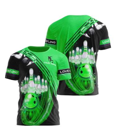 Personalized Bowling with Name 3D Shirt, Custom Team Shirts for Bowling Lovers, Sport All Over Print Shirt for Men Women Green