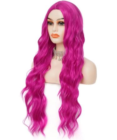 Long Hot Pink Wigs for Women | Curly Wavy Synthetic Costumes | Perfect for Halloween & Parties - Buy Online on GoSupps.com