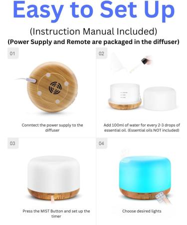 AZULON Essential Oil Diffuser 300ML Ultrasonic Aromatherapy Air Diffuser Humidifier with Remote Adjustable Mist Mode Waterless Auto Off & 7 LED Lights for Home (Wood Grain) - Buy Online on GoSupps.com