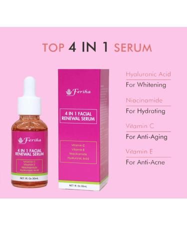 4 in 1 Facial Renewal Serum - Vitamin C E Hyaluronic Acid & Niacinamide | Ultra Regenerating Treatment for Radiant Skin - Buy Online on GoSupps.com