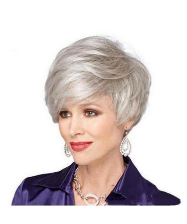 Yewigs 2019 Real Hair Wig for Women - Short Silver Gray Synthetic Fluffy Wavy Wig for Office & Costume - Buy Online on GoSupps.com