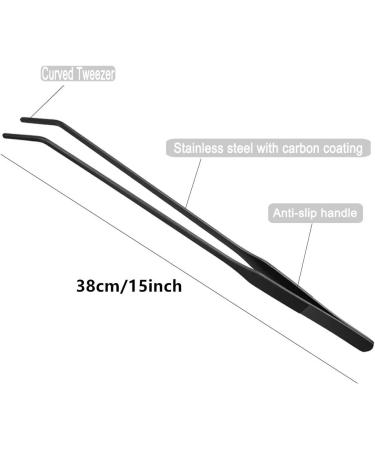 EvaGO 15 Black Curved Aquarium Tweezers - Stainless Steel Feeding Tongs for Aquatic Plants, Lizards, Snakes - Rust-Resistant Carbonation Coating - Buy Online on GoSupps.com