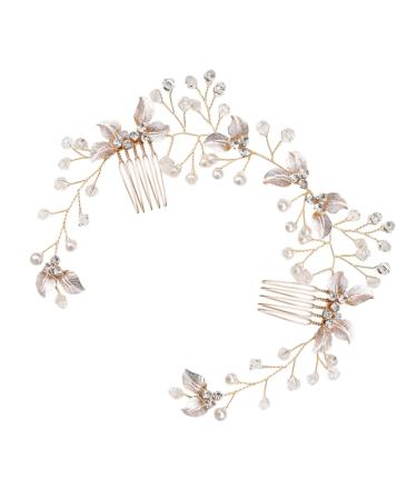 PHENOFICE Pearl Floral Hair Accessories Bride Hair Comb Clip Bridesmaid Headwear Hair Vine Crystal Bridal Headpieces Crystal Bridal Headpieces Pearl Hair Accessories for Women and Girls