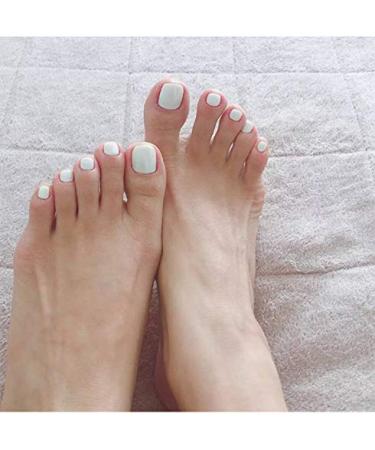 Tseenyi artificial toenails pure white monochrome fashion square briefly complete cover wrong toenails for women and girls (24 pieces)
