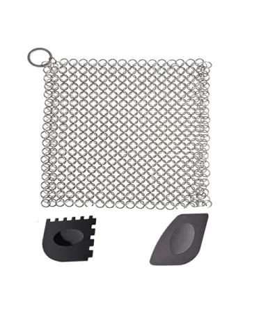 7.1x7.1In Cast Iron Cleaner Chainmail Scrubber Stainless Steel Scrubber Stainless Steel Scrubber Cast Iron Brush Cleaner with Pan Grill Scraper for Skillets Pans and Woks 3PCE