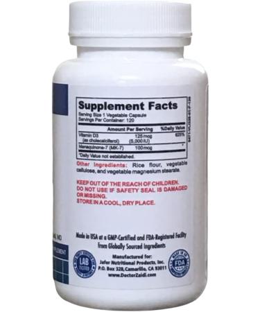 Dr. Z's Vitamin D3 K2 Supplement - 5000 IU D3 + 100 MCG K2 MK-7 - Immune Support - 120 Capsules - Buy Online on GoSupps.com