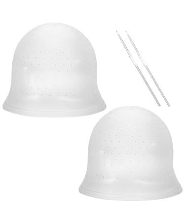 HEQU 2pcs Highlighting Cap Silicone Dyeing Cap Hair Coloring Hat Silicone Highlight Cap with Coloring Hair Hook Reusable Dyeing Cap Kit Hair Dye Cap Hairdressing Salon Cap for Women Men