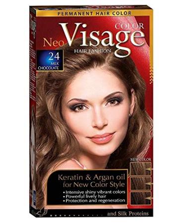 Visage Hair Fashion Permanent Hair Color 24 Milk Chocolate Permanent Hair Color Cream with Keratin and Argan Oil