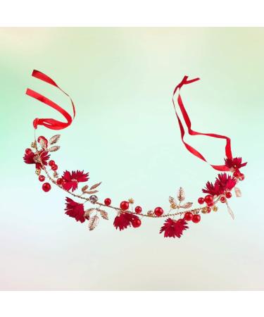 Amosfun Elegant Red Flower Wedding Bridal Headband - Handmade Crystal Ribbon Headdress for Bride Bridesmaid - Buy Online on GoSupps.com