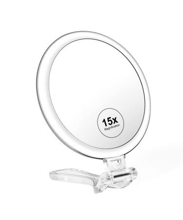 MGLIMZ 1X 15X Magnifying Makeup Mirror, 5" Compact Small Travel Mirror, Double Side Folding Hand Mirror with Handle, Desk Standing Face Vanity Mirror Clear
