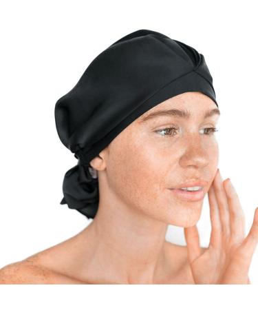 Kitsch Sleep Scarf Bonnet Cap for Women, Lightweight Head Wrap, Softer Than Silk Hair Wrap for Sleeping, Satin Bandanna Scarf Black Satin Hair Bonnet