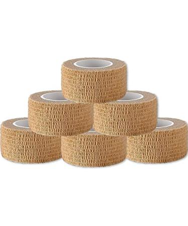 Self Adhesive Bandage Wrap 5 Yards - Breathable Athletic Cohesive Bandage for Sports Injury Ankle Knee and Wrist Sprains (1 Inch 6 Pack Tan)