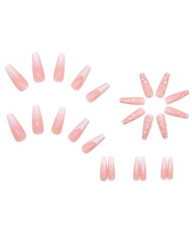 Runrayay French Artificial Nails with Sequins & Rhinestones - Extra Long Heart Pattern Press-On Nails Art Kit for Women & Girls (24 pcs) - Buy Online on GoSupps.com