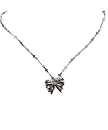 OralGos Vintage Bowknot Necklace Stylish Crucifix Pendant Necklaces Alloy Chains Choker Accessories for Party Metal