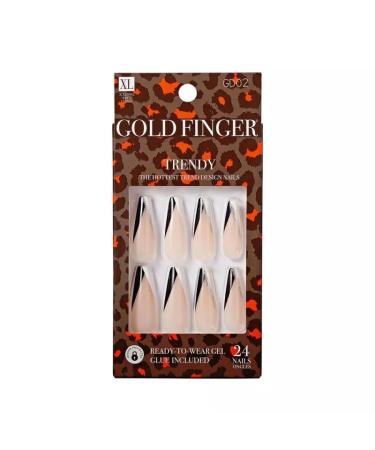 Gold Finger Full Cover False Nails Kit with Glue Trendy Design Ready to Wear Extra Long Length Nails