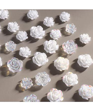 3D White Aurora Camellia Nail Charms - 90Pcs Elegant Wedding Nail Art Jewelry for DIY Decorations - Buy Online on GoSupps.com