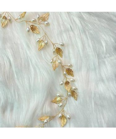 VMila Bride Leaf Pearl Hair Band - Bridal Wedding Accessories | Bridesmaid Flower Crown Headband - Prom Hair Accessory in Gold - Buy Online on GoSupps.com