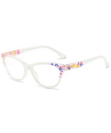 Lanomi reading glasses Blue light filter women flowers visual aid reading aid cat eye anti -blue light glasses 1.0 1.5 2.5 3.5 4.0 white 1.0 diopters