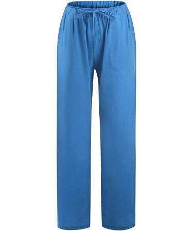 Womens Cotton Linen Baggy Pants Plus Size Loose High Waisted Straight Wide  Leg Comfy Beach Pants Athletic Sweatpants B-blue XX-Large