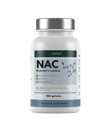 EXVital NAC Capsules 600 mg par capsule 180 capsules v g taliennes contenant de la N-ac tylcyst ine N-ac tyl-L-cyst ine hautement dos e Test en laboratoire et sans additifs