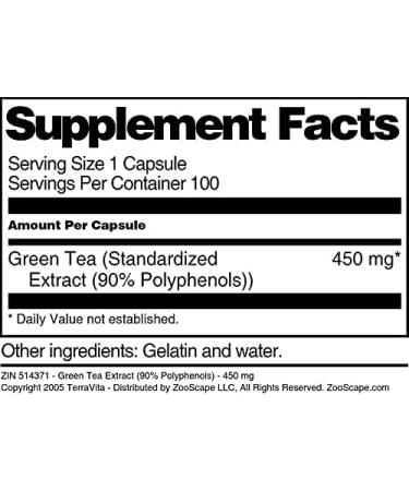 Green Tea Extract (90% Polyphenols) - 450 mg (100 Capsules ZIN: 514371) - Buy Online on GoSupps.com