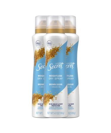 Secret Dry Spray Antiperspirant Deodorant for Women 48hr Weightless Sweat & Odor Protection Gentle on Skin Brown Sugar Scent 4.1 oz (Pack of 3) Brown Sugar 4.1 Ounce (Pack of 3)