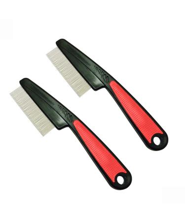 LJFEA Flea Comb for Dogs Cats 2 Pieces Professional Dog Cat Lice Comb Dust Comb Flea Comb Coarse & Fine Teeth Stainless Steel Lice Flea Comb